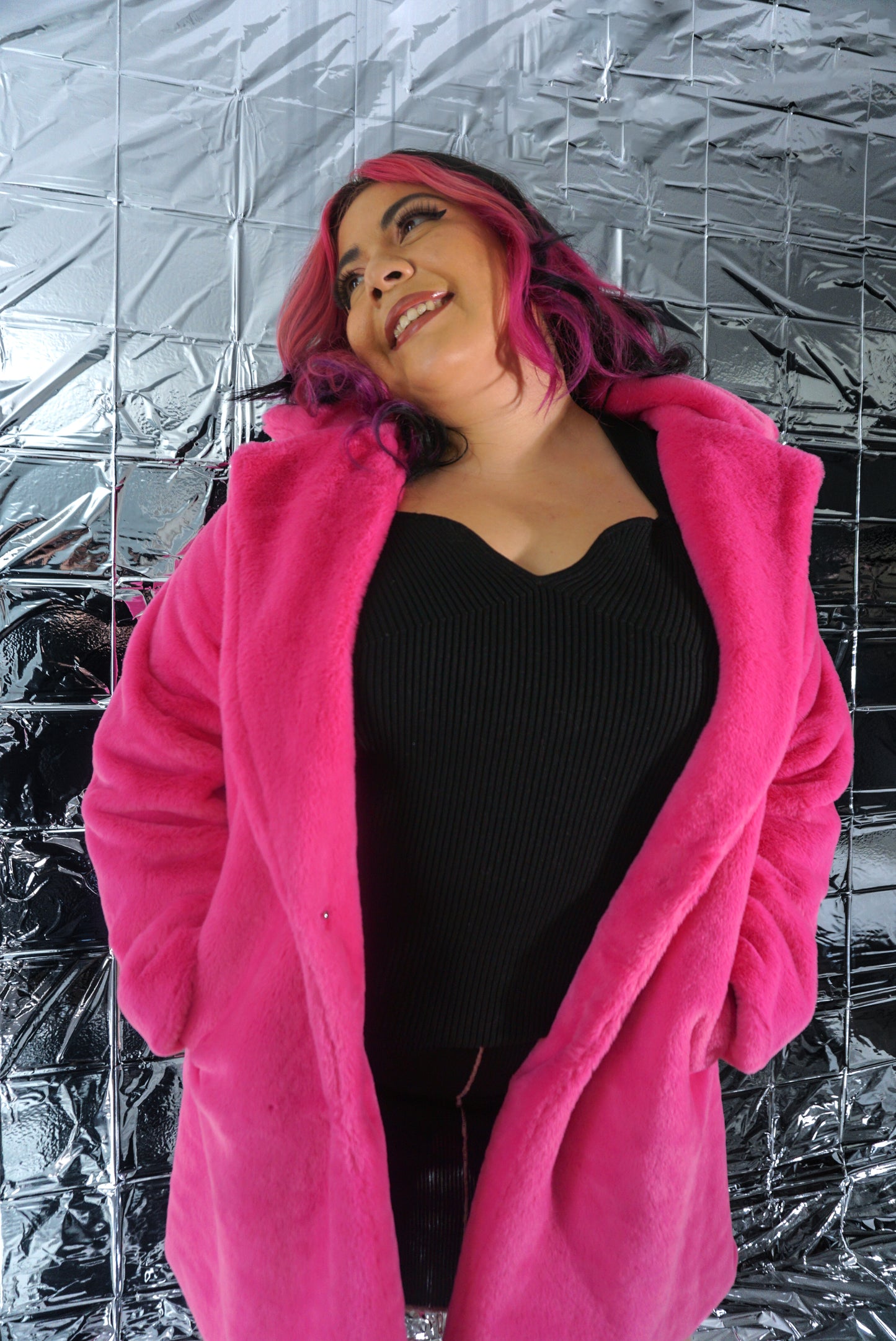 Berry Pink Faux Fur Coat