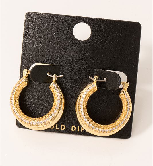 Gold Dipped Pave Mini Layered Hoop Earrings