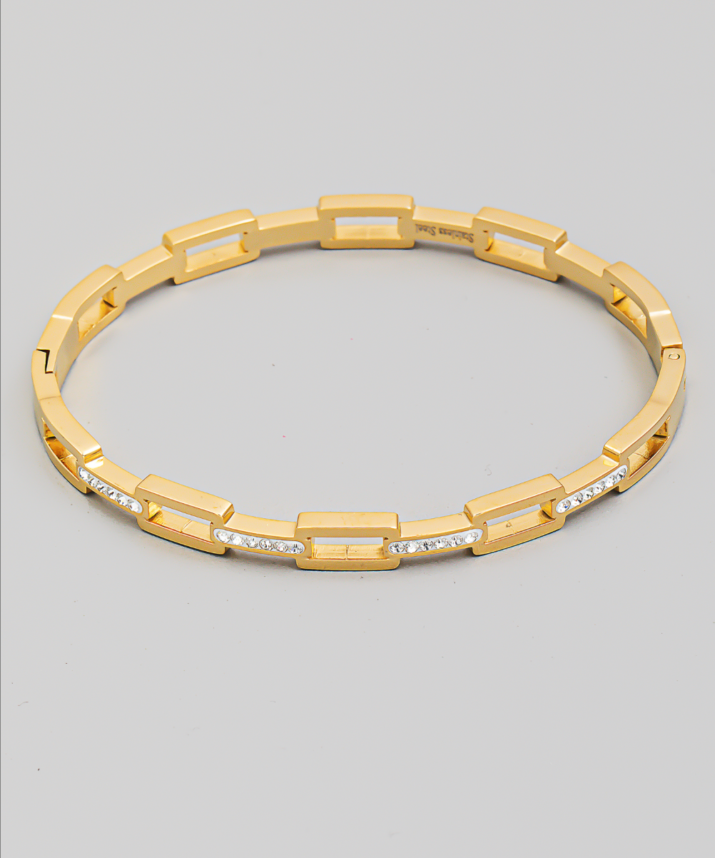 Pave Rectangle Chain Link Bangle Bracelet