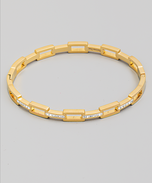 Pave Rectangle Chain Link Bangle Bracelet