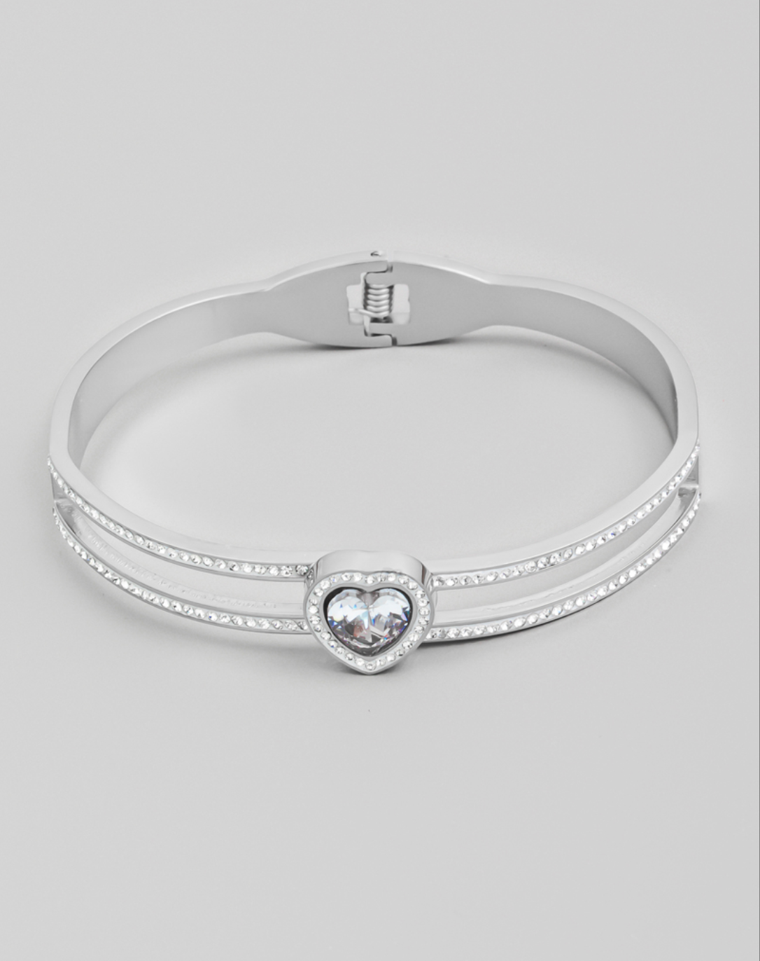 Pave Rhinestone Heart Stainless Steel Bracelet