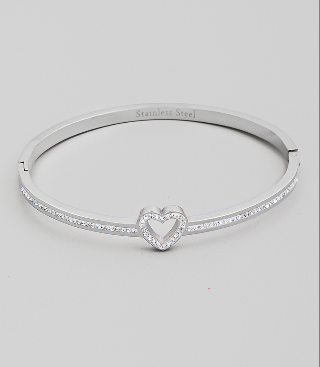 Stainless Steel Pave Heart Bracelet