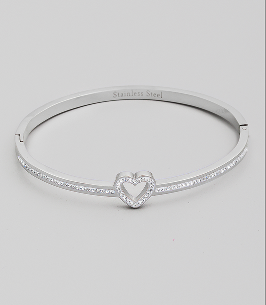 Stainless Steel Pave Heart Bracelet