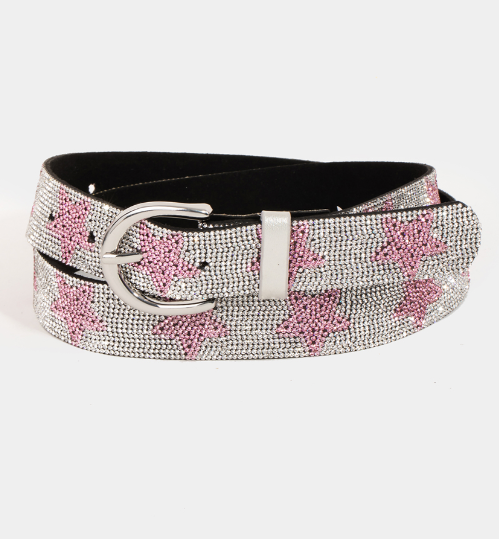 Rhinestone Studded Star Pattern Belt